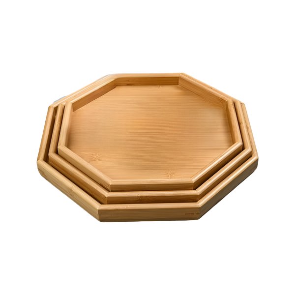 3 Pieces Of Octagon Bamboo Decorative Serving Platter Tray