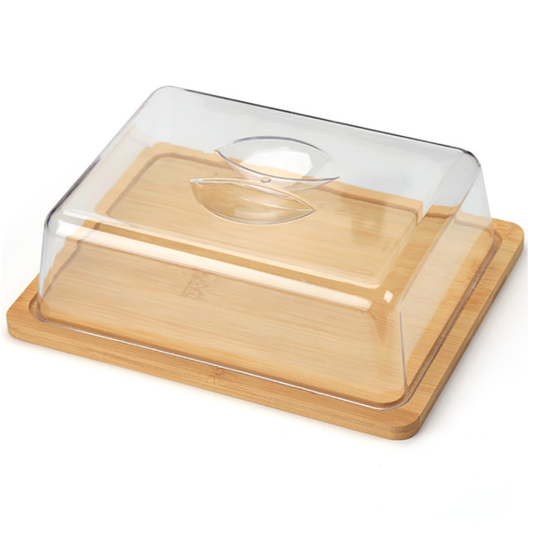 Transparent Bamboo, Plastic Cheese Plate Cover Bamboo cheese slab with lid