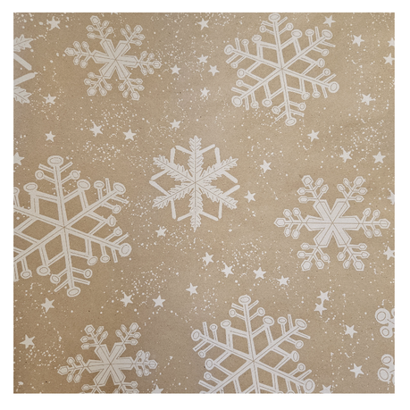 White Christmas Snowflakes On Kraft Wrapping Paper -10m roll Image