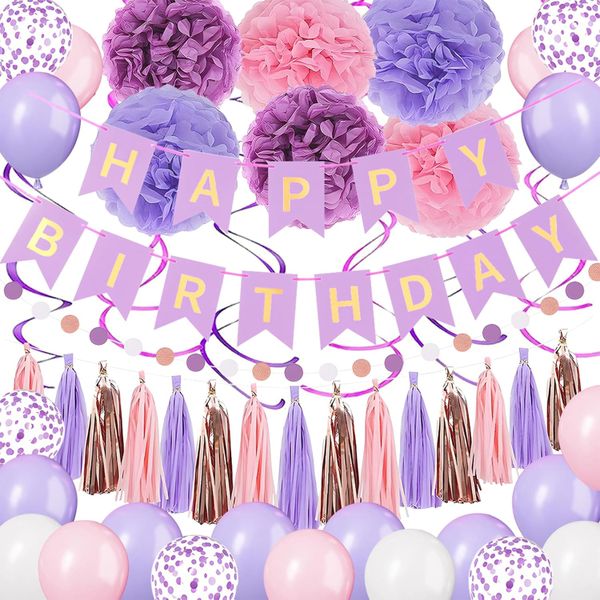 Purple-Themed Bunting and Streamers for Birthday Decorations