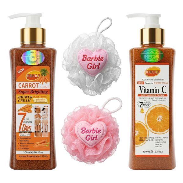 4 Pack-IHECIO Carrot Vitamin C Shower Cream Body Wash 300ml Brightening