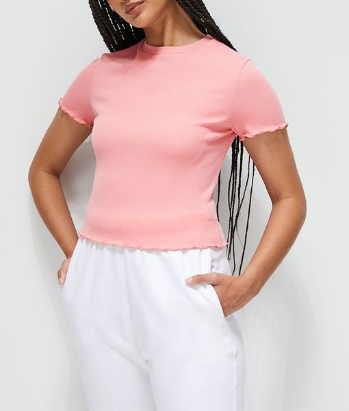 Women's Blake Lettuce Basic Rib Fitted Tee - Candy Pink