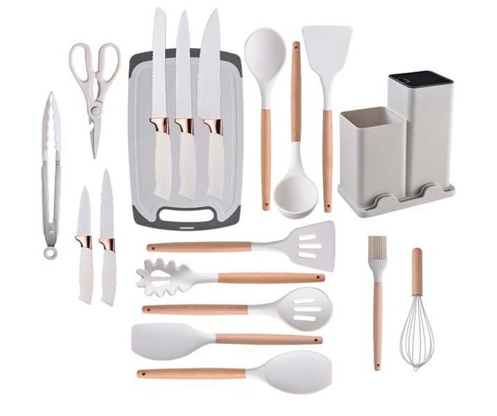 19 Piece Utensil Set with Holder - Silicone &amp; Stainless Steel Kitchenware