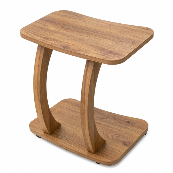 Modern C-Shaped Side Table, Curved Wood End Table