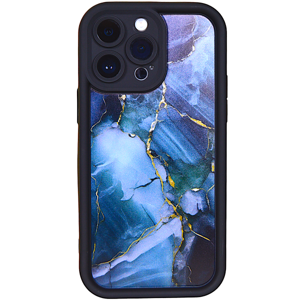 Black Phone Case with Bubble Edge &amp; Teal Marble Print for iPhone 14 Pro