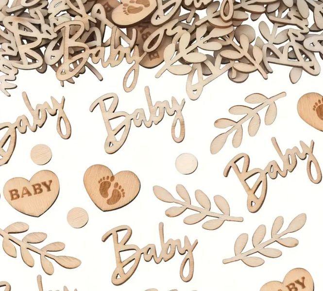 70 Piece Rustic Wooden Confetti for Baby Showers