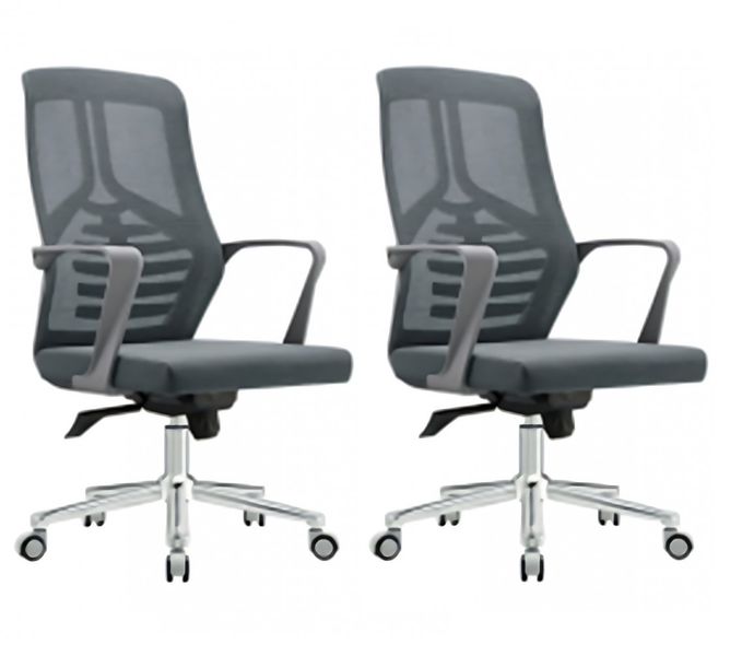 Office Chairs - Set of Two - Mesh Swivel - Grey Colour