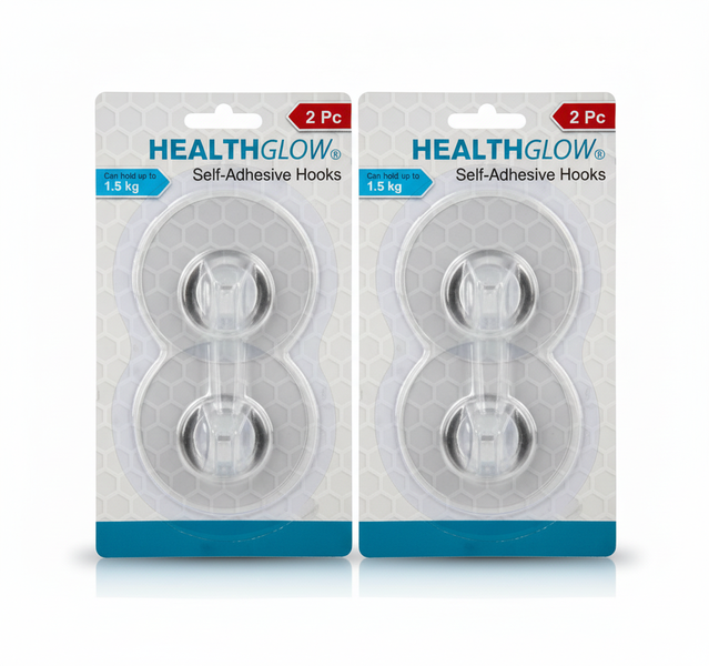 Healthglow Transparent Self-Adhesive Plastic Hooks - 2 Piece Set - 2 Pack