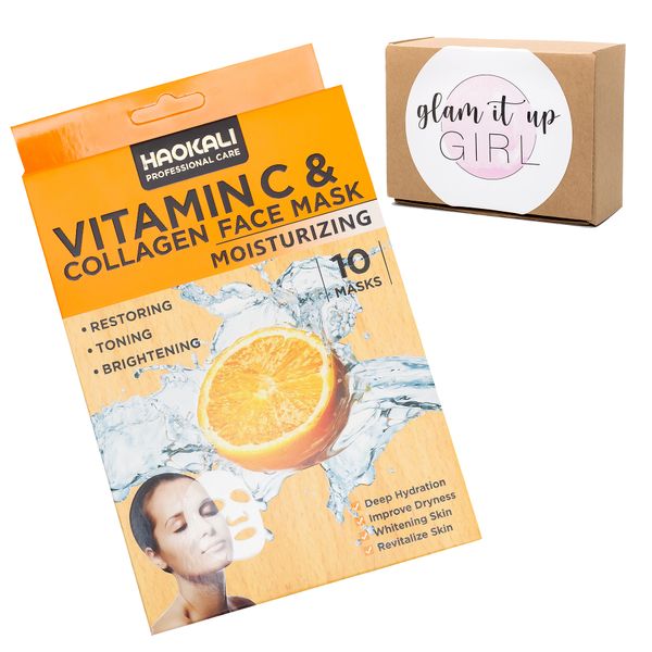 Hydrating Vitamin C &amp; Collagen Face Mask Moisturizing pack of 10 Sheets