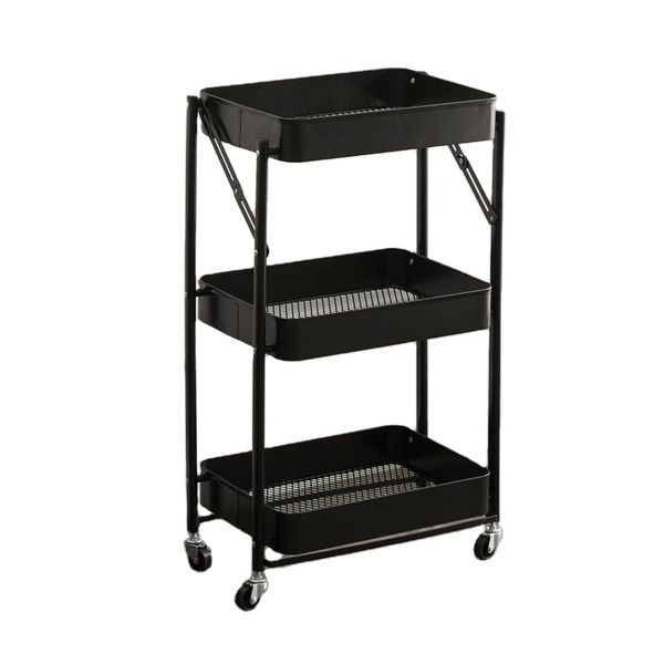 Multifunctional 3 Layer Foldable Trolley Storage Cart Organizer - Black
