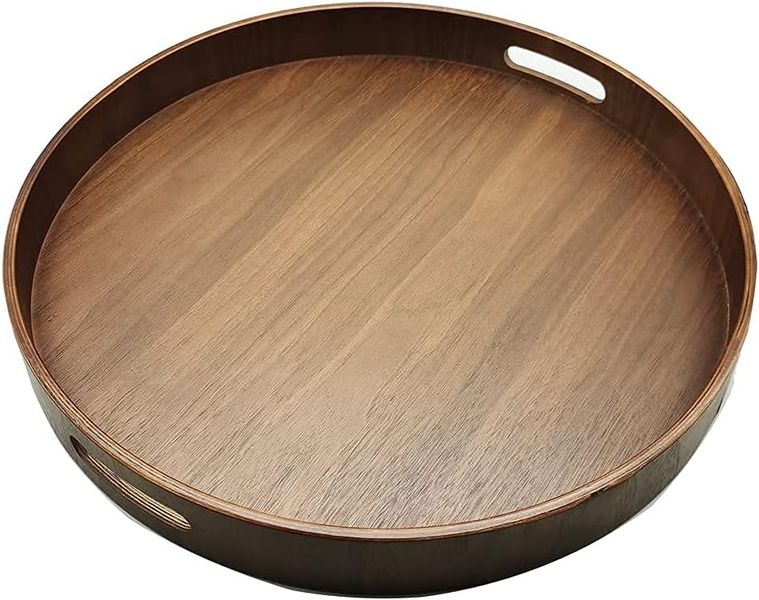 Desai Well Polished Large Round Wooden Serving Tray