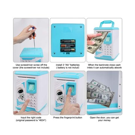 Robot Piggy Bank Kids ATM Electronic Fingerprint Password Money