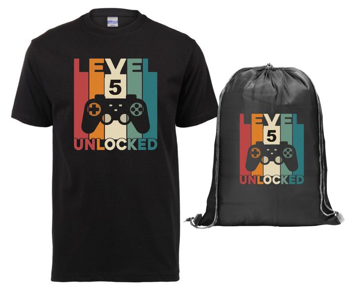 Birthday - Level 5 Unlocked Kids T-shirt and Drawstring Bag Combo