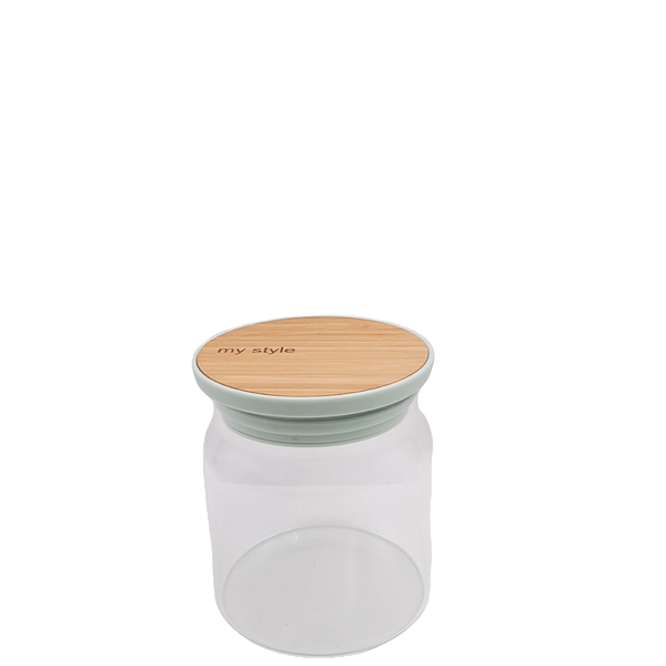 Curved Glass Storage Jar with Bamboo Lid - Small