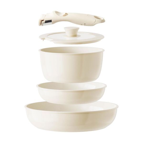 5-Piece Ceramic Nonstick Cookware Set with Detachable Handle for RV&amp;Kitchen