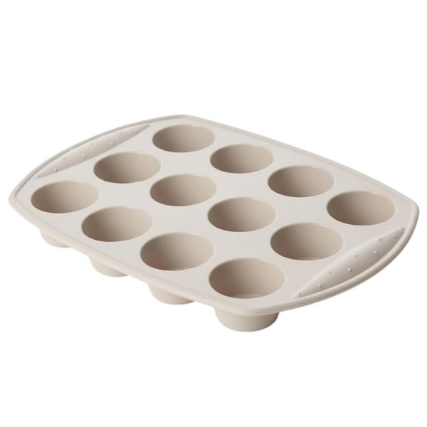 12 Cup Silicone Baking Mold - Non-Stick Bakeware for Cupcakes - Taupe Grey