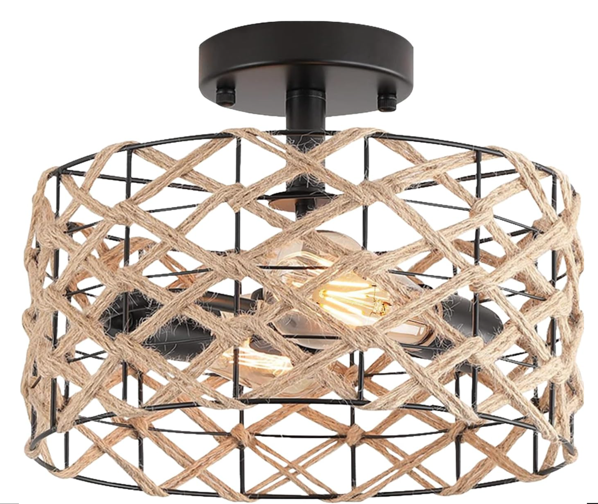 Flush Mount Woven Hessian Ceiling Light