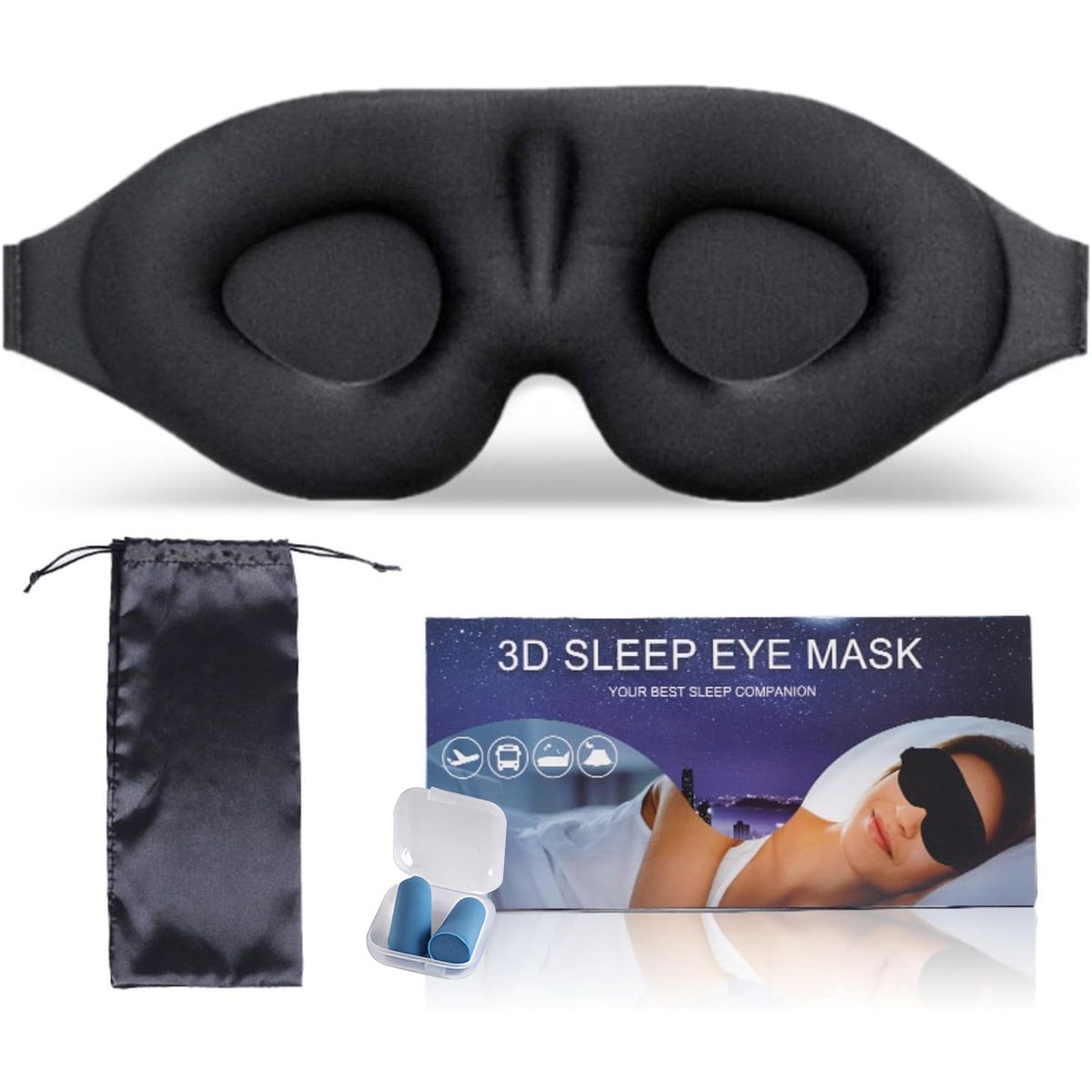 Upgraded 3D Eyes Mask Zero Eye Pressure With Carrying Pouch And Earplugs