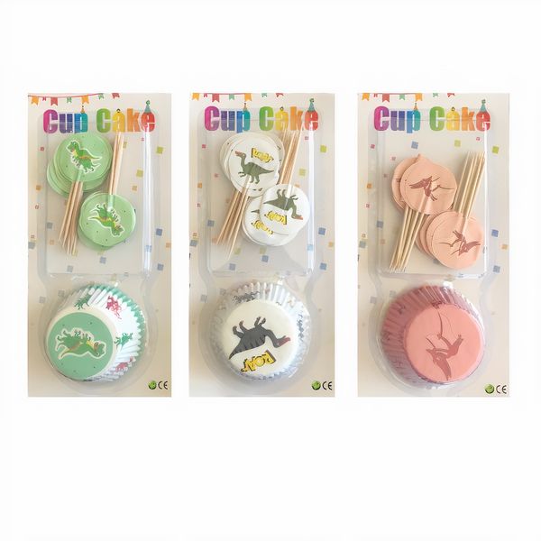 Dinosaur Cupcake Kit - 24 Liners &amp; 24 Toppers (Pack of 3) Assorted Colours