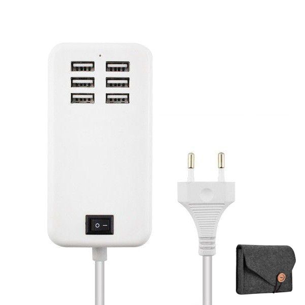 White 20W USB Power Adapter with 6 Ports -1.5m line &amp; Pouch