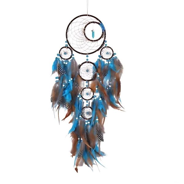 Large Blue Wall Hanging Dreamcatcher with Feather and Bead Decorations