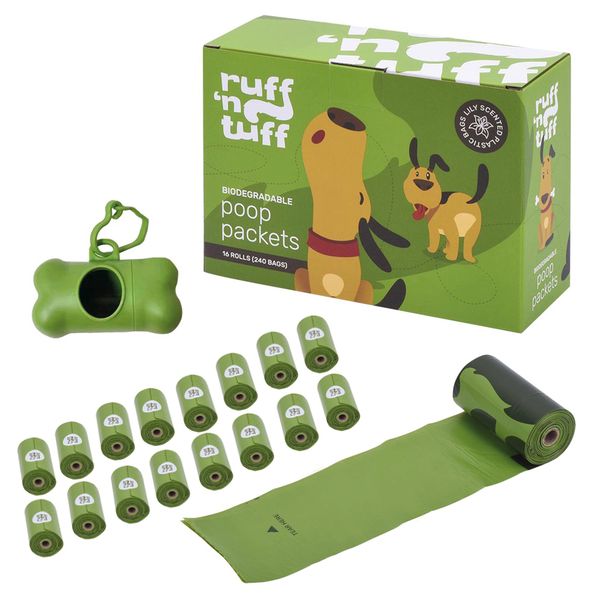 Ruff ‘n Tuff Premium Biodegradable Dog Poop Bags With Dispenser (240 bags)
