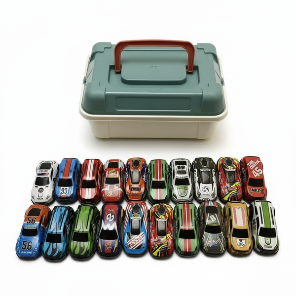 20-Pack Mini Toy Cars with Storage Box - Die-Cast Racing Set for Kids
