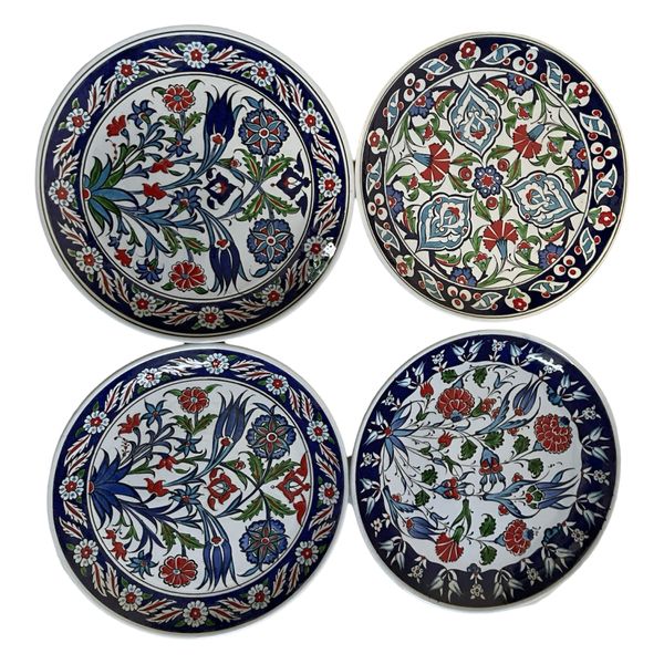 Beautiful Red Blue Floral Turkish Hand Painted Decorative Plates