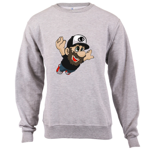 Grey Crew Neck Sweatshirt Fleece Cotton - Super Mario Flying