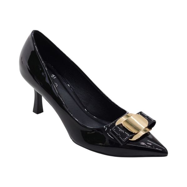 Cori Mid 7cm Heel Shoe with Trim - Black