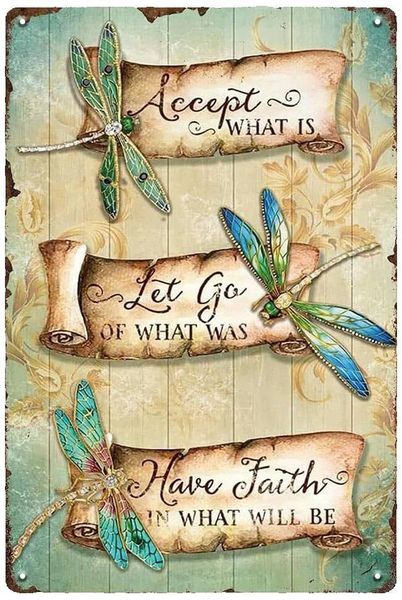 Dragonfly Wall Sign - Vintage "Accept What Is" Decor