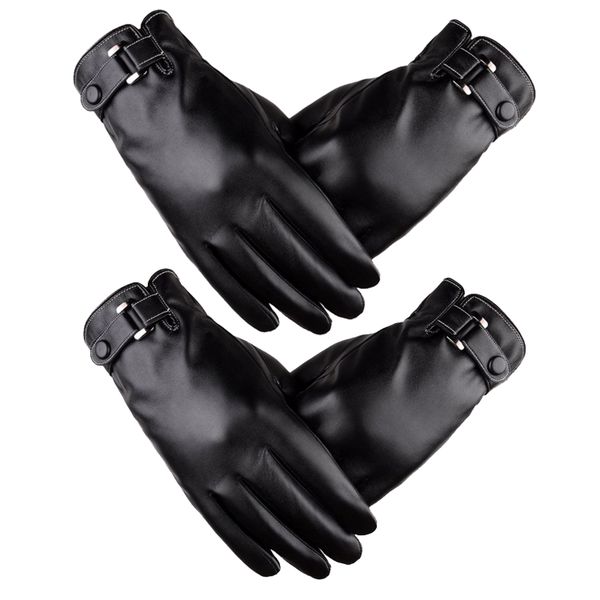 Two Pair Men's Winter PU Leather Touchscreen Glove with Velvet Lining