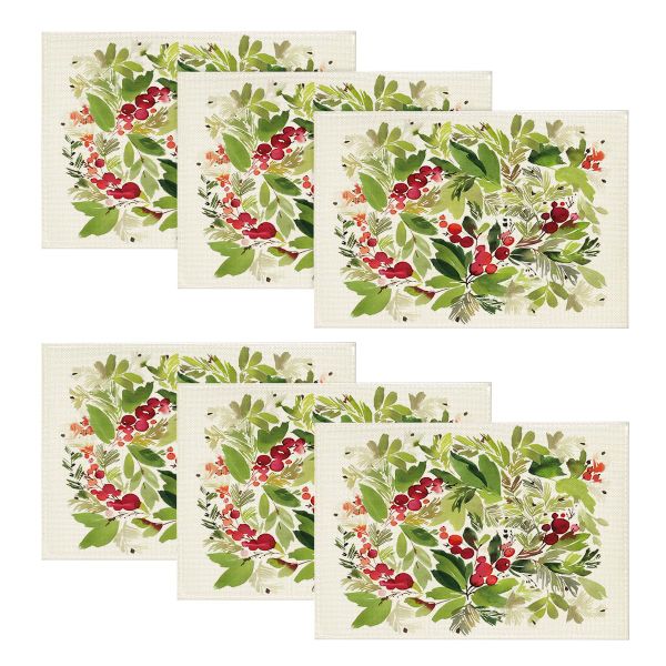 Watercolor Holly Christmas Placemats Set of 6 46x31CM