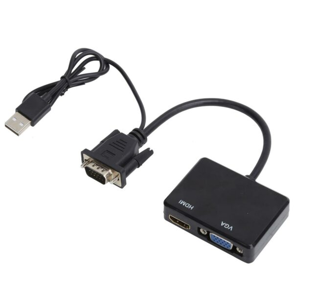 Black VGA to VGA and HDMI Splitter with USB Cable