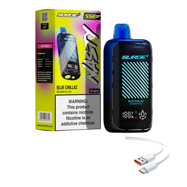 Nasty Surge 55k Blueberry Ice + DiscoVape Charging Cable