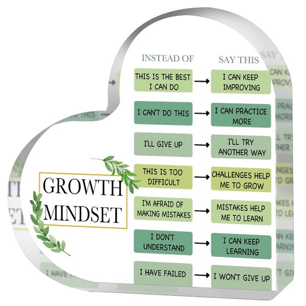 Leaf Pattern Growth Mindset Heart-Shaped Acrylic Ornament - Transparent