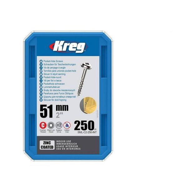 Kreg Zinc Pocket Hole Screws 51mm 2.00" #8 Coarse Thread Mx Loc 250ct