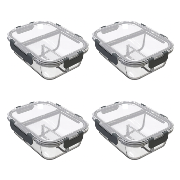 Split Compartment 930ml Borosilicate Glass Food Containers - 3 Pack