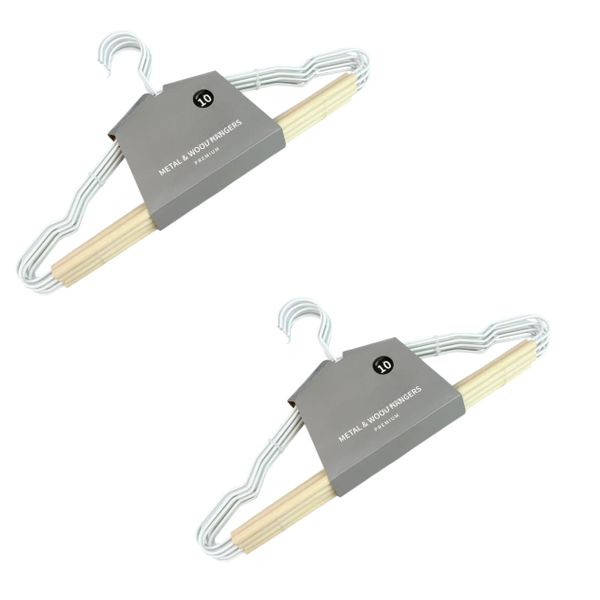 White Iron &amp; Wood Hangers - 42 × 20 × 0.35cm 20-Piece Set