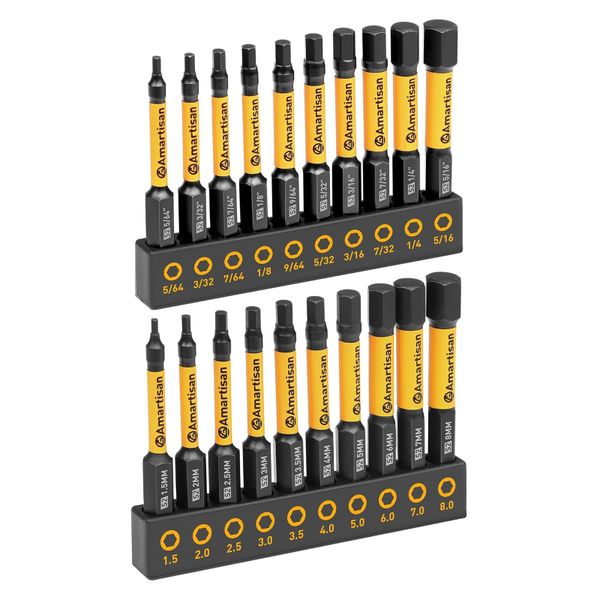 Amartisan 20-Piece Hex Head Allen Wrench Drill Bit Set, Metric and SAE