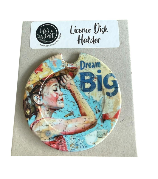 Licence Disk Holder - Happy Girl with Dream Quote