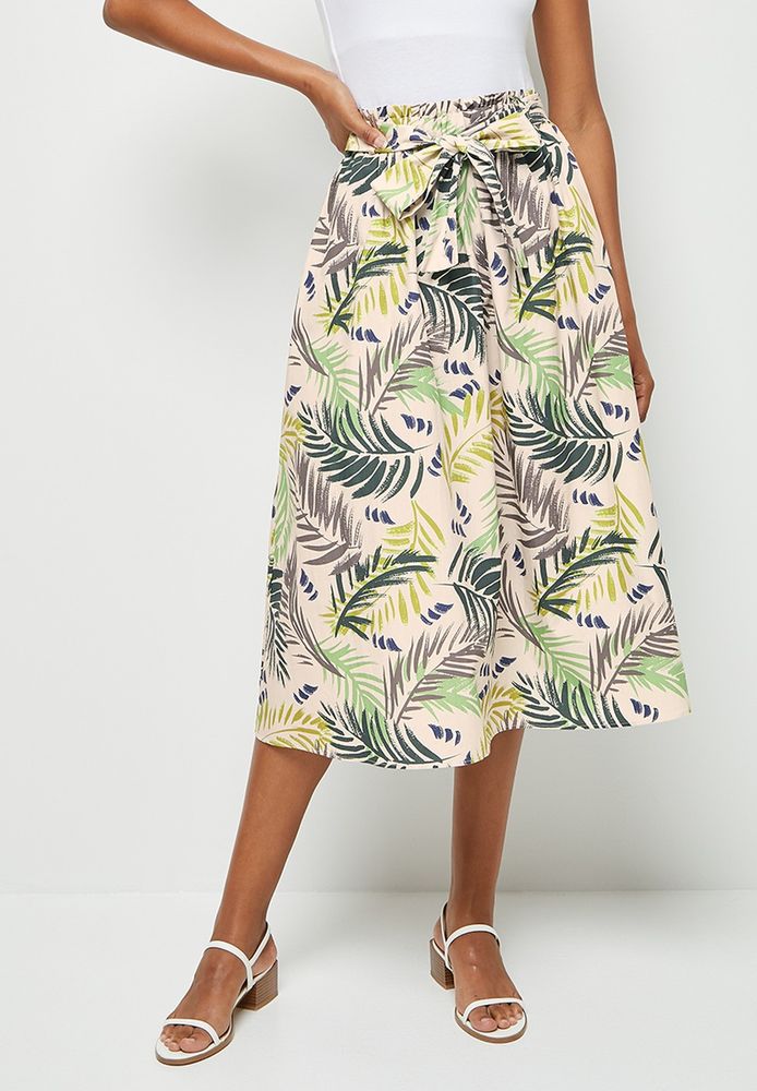 Women's Edit Cotton Belted A-Line Skirt - Green Painted Palm | Shop ...