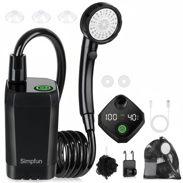 Portable Outdoor Shower 6000mAh - Full-Screen Display, 3-ModePressure Boost