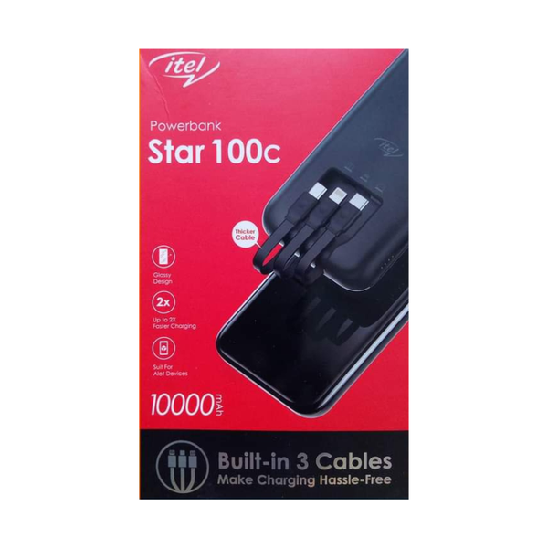 itel Star 100c Powerbank With Built in 3 Cables - Star100c