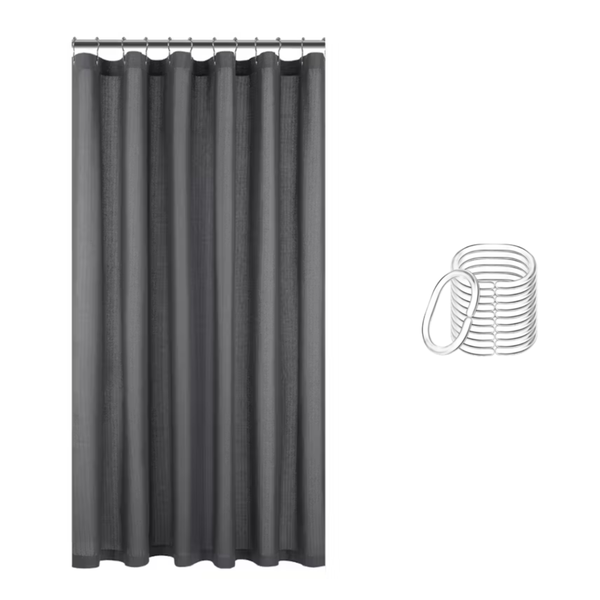 Plain Modern Shower Curtain with 12 Clear Hooks - 180 x180cm
