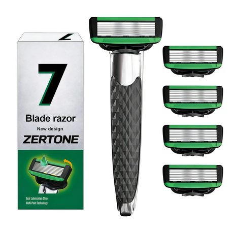 7-Blade Men's Razor Set with 5 Replacement Cartridges - Premium Shaving Kit Image