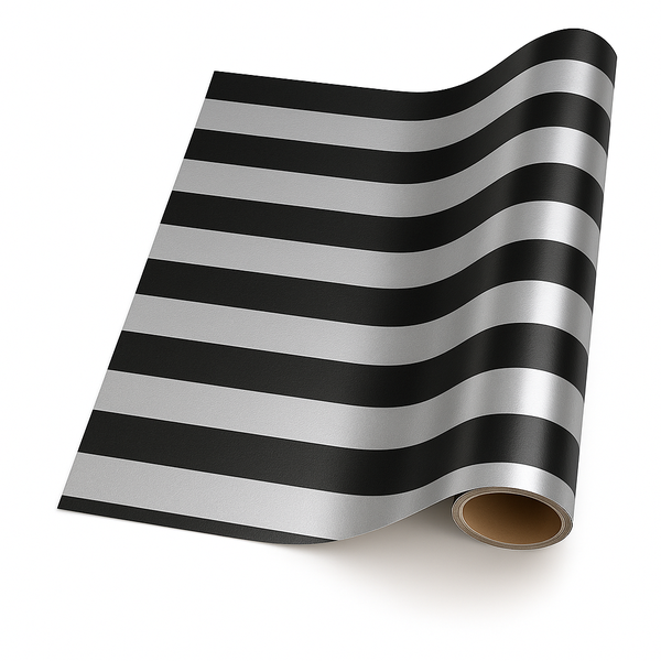 Gift Wrapping Paper 5m Roll - Black &amp; Silver Stripe &amp; Dot
