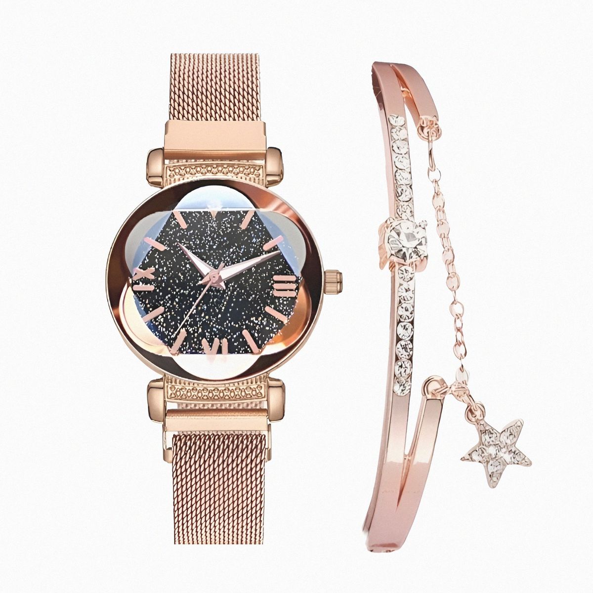 Strap Pointer Quartz Watch and Bracelet 2 Pieces Shop