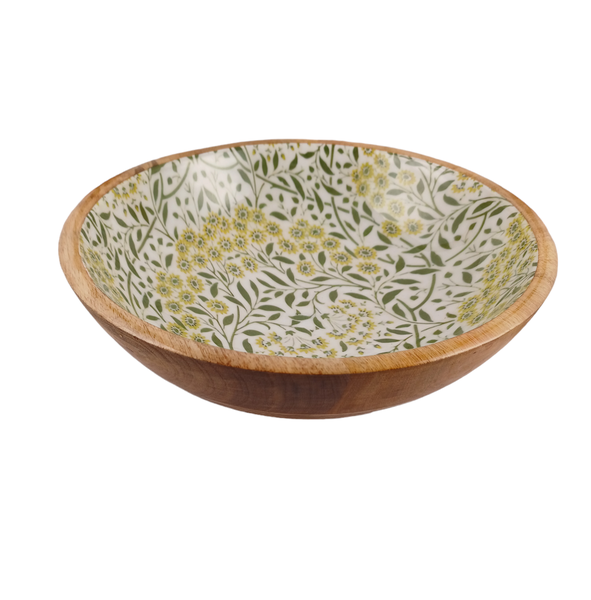 Wooden Decorative Bowl with Enamel Paint Inside - Set of Two