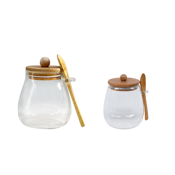 Glass jar with wooden spoon set of 2 (430ml, 660ml)
